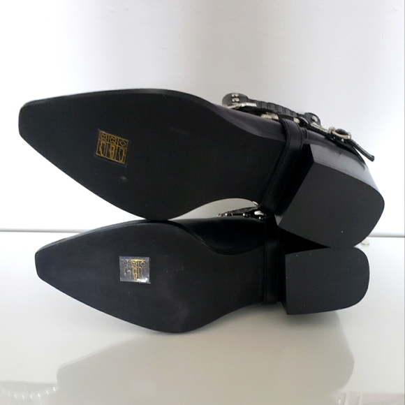 Diesel Black Gold Leather Ankle Biker Boots Chrome Hardware Women Size 40 NWT - Picture 8 of 9